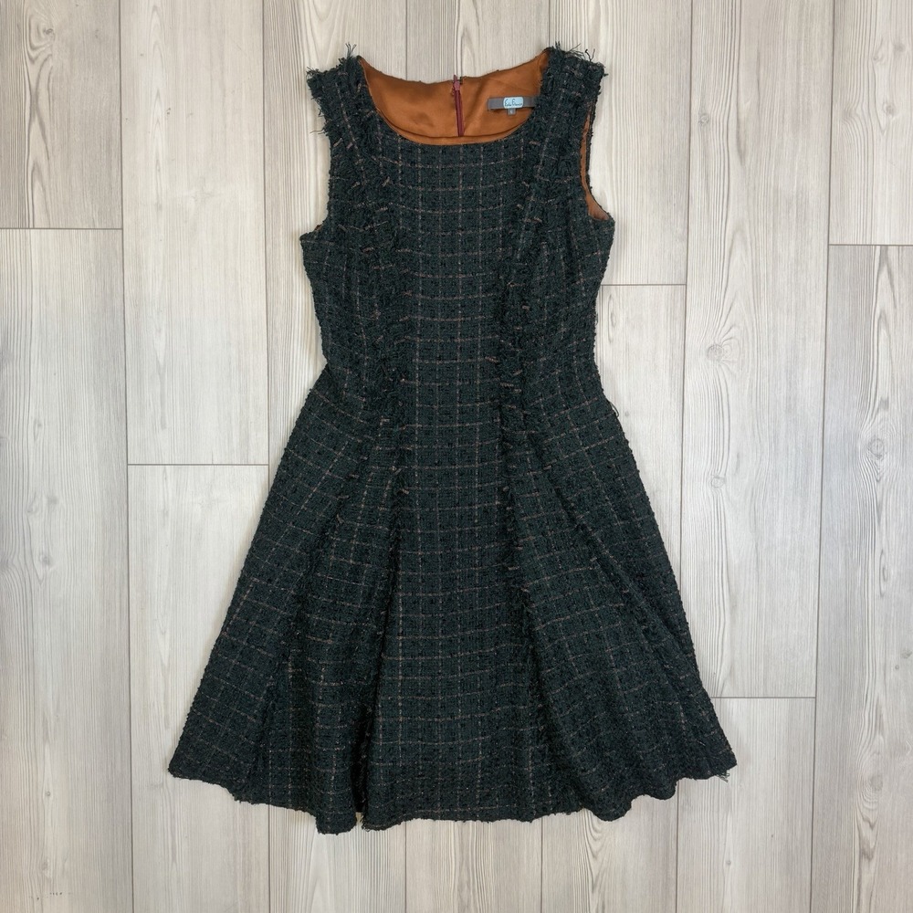 Eva Franco Anthropologie Tweed‎ Green Fringe Textured Detail Dress